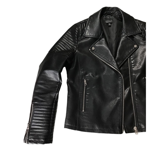 TOPSHOP - Faux Leather Moto Jacket -Size 8 - Picture 7 of 16